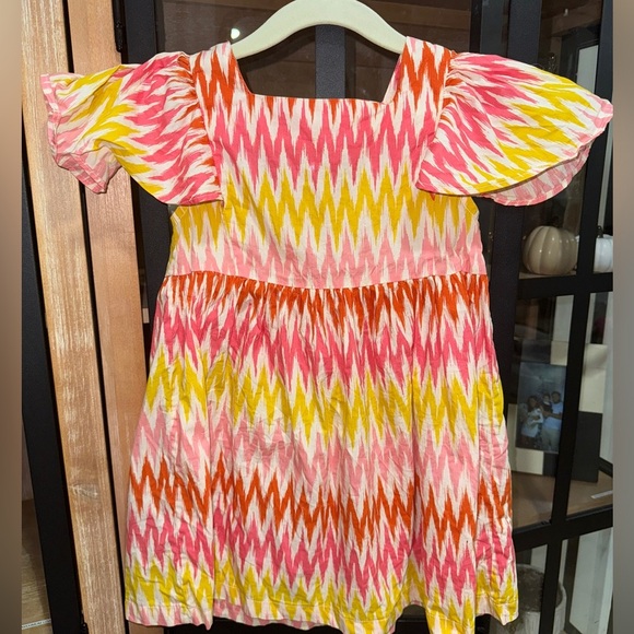 Mini Boden toddler girls bright chevron print dress flutter short sleeves a-line - Picture 1 of 6